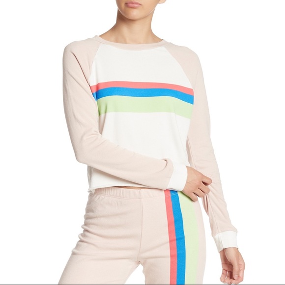 WILDFOX Sweatshirt Striped Beach House Cropped - Picture 3 of 15